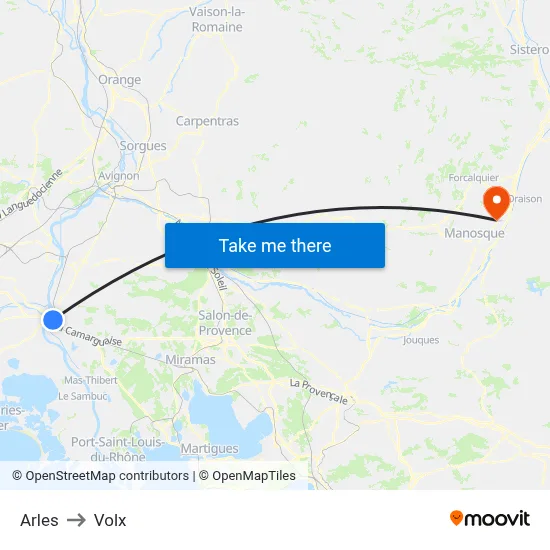 Arles to Volx map