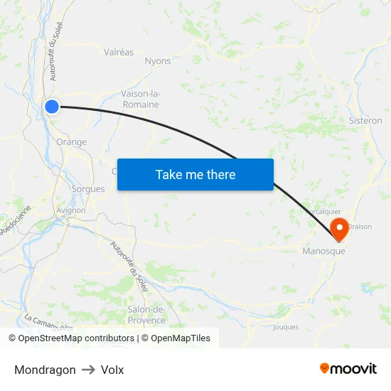 Mondragon to Volx map