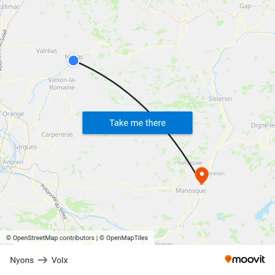 Nyons to Volx map