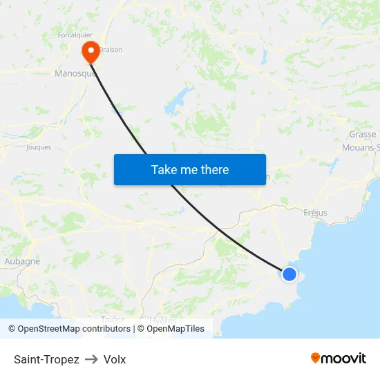 Saint-Tropez to Volx map
