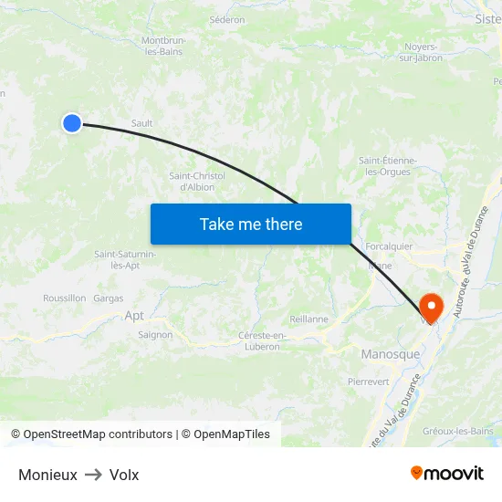 Monieux to Volx map