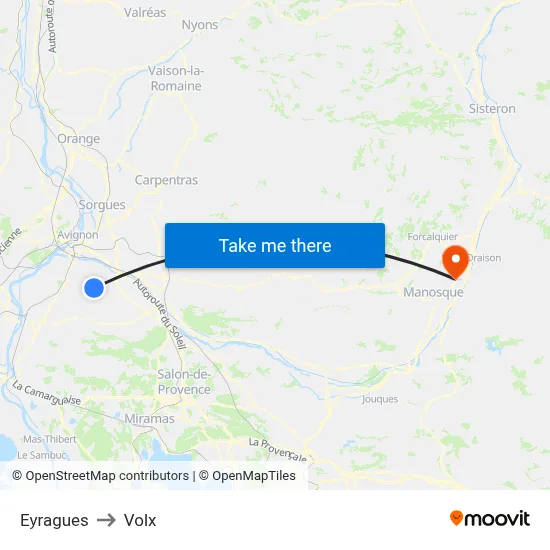 Eyragues to Volx map