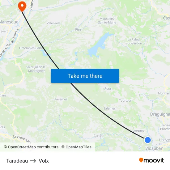 Taradeau to Volx map