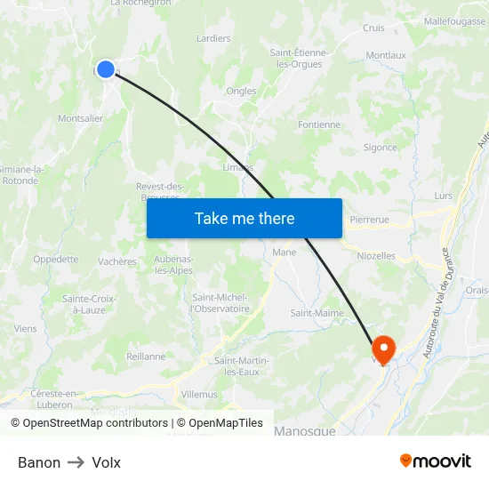 Banon to Volx map