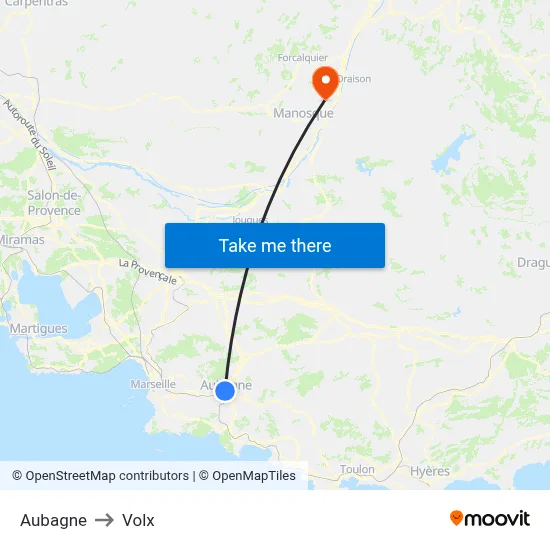 Aubagne to Volx map