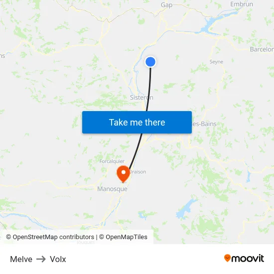 Melve to Volx map