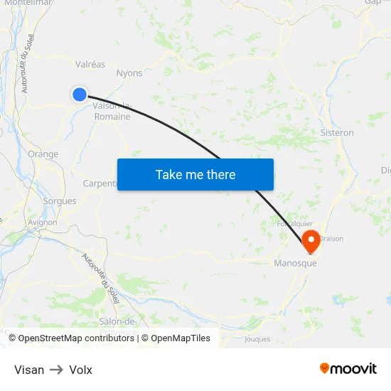 Visan to Volx map