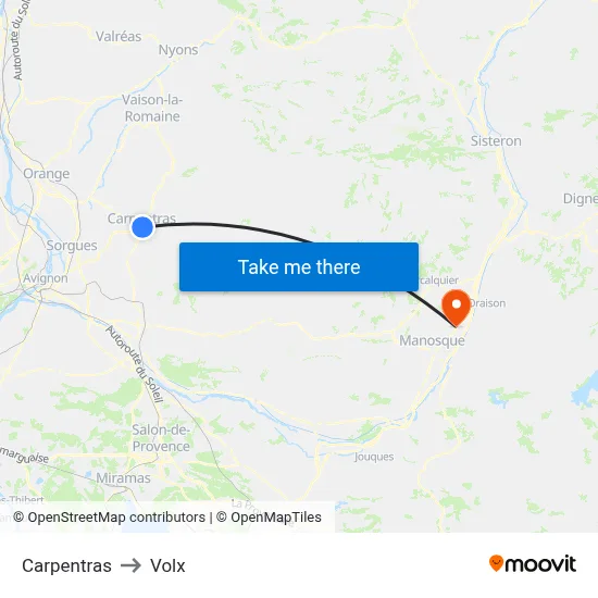 Carpentras to Volx map