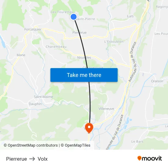Pierrerue to Volx map