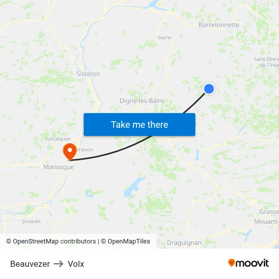Beauvezer to Volx map