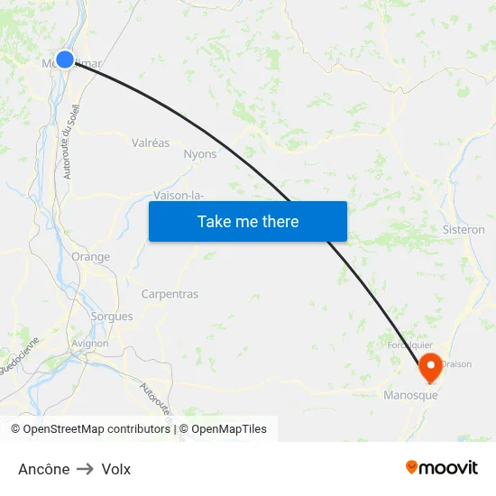 Ancône to Volx map