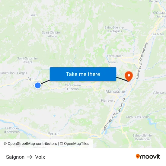 Saignon to Volx map