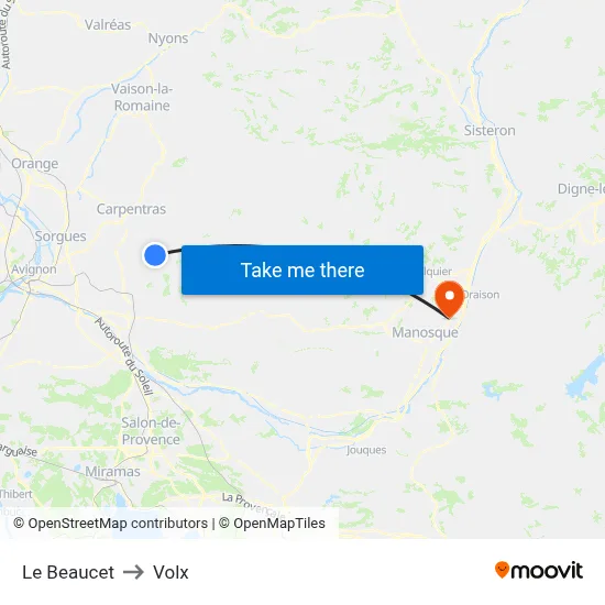 Le Beaucet to Volx map