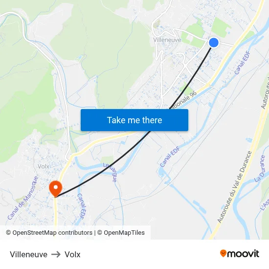 Villeneuve to Volx map