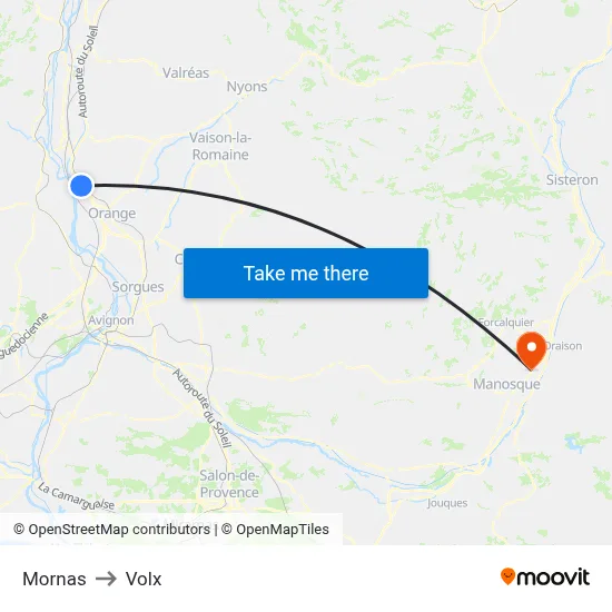 Mornas to Volx map