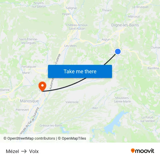 Mézel to Volx map