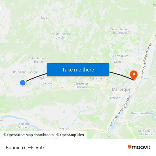 Bonnieux to Volx map