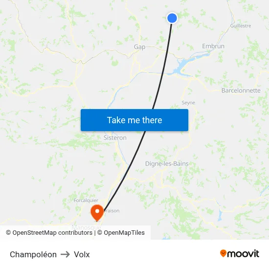 Champoléon to Volx map