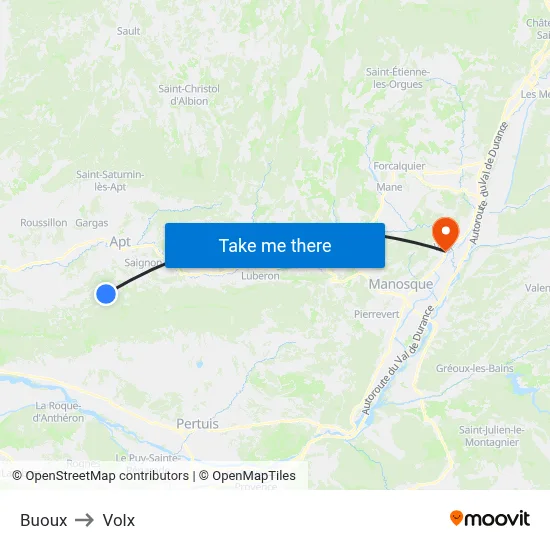Buoux to Volx map