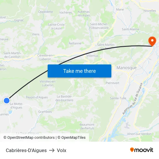 Cabrières-D'Aigues to Volx map