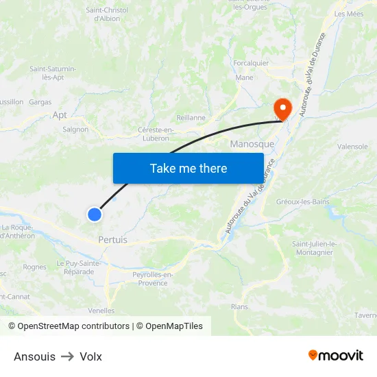 Ansouis to Volx map
