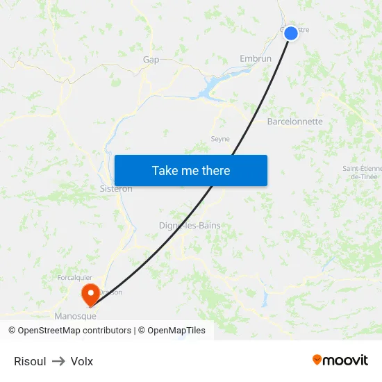 Risoul to Volx map