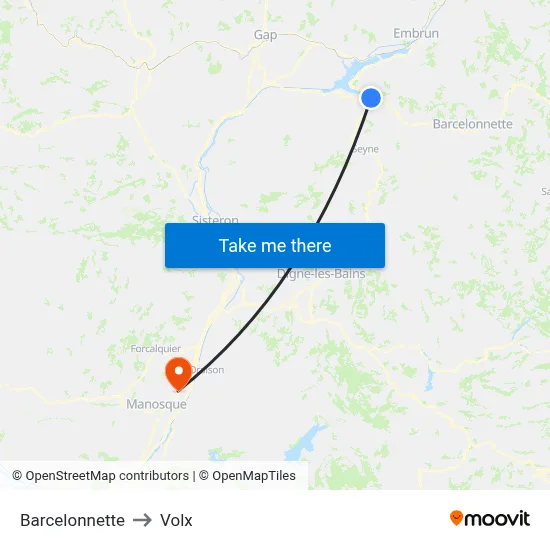 Barcelonnette to Volx map