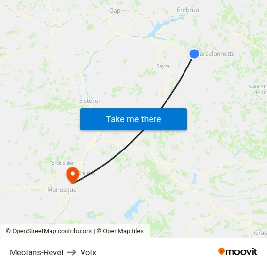 Méolans-Revel to Volx map