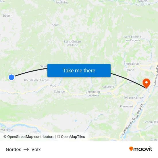 Gordes to Volx map