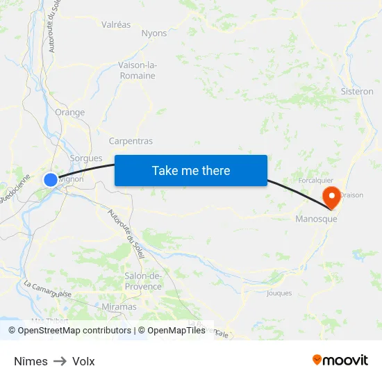 Nîmes to Volx map