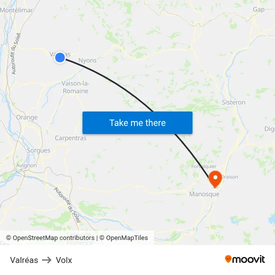 Valréas to Volx map
