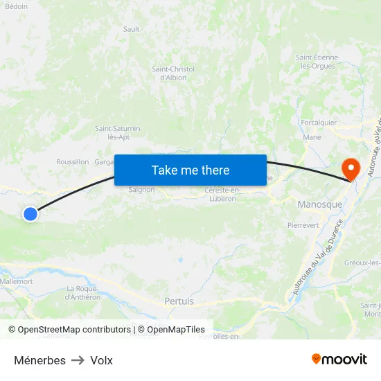 Ménerbes to Volx map