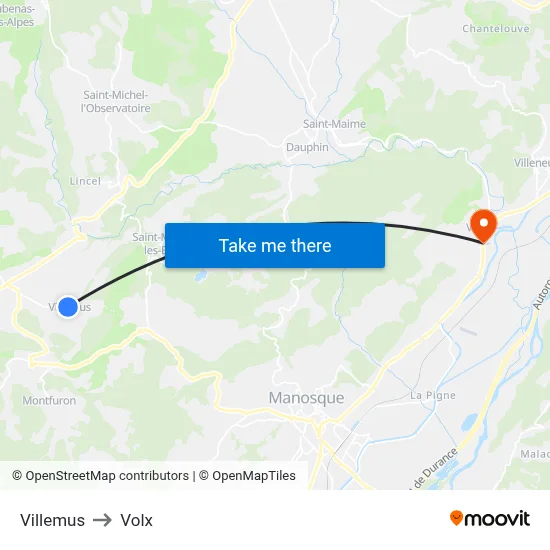 Villemus to Volx map