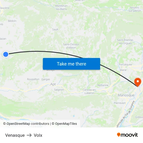 Venasque to Volx map