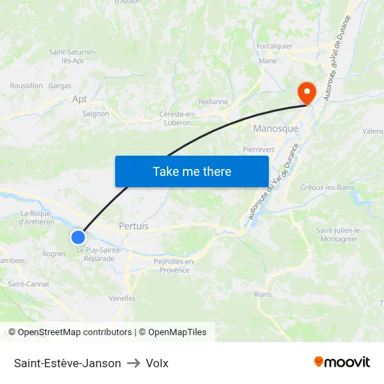 Saint-Estève-Janson to Volx map