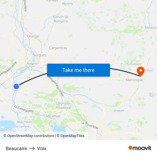 Beaucaire to Volx map