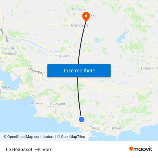 Le Beausset to Volx map