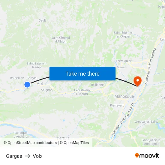 Gargas to Volx map