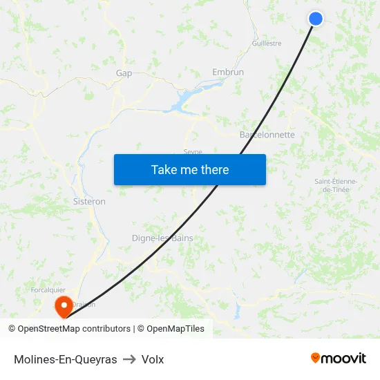 Molines-En-Queyras to Volx map