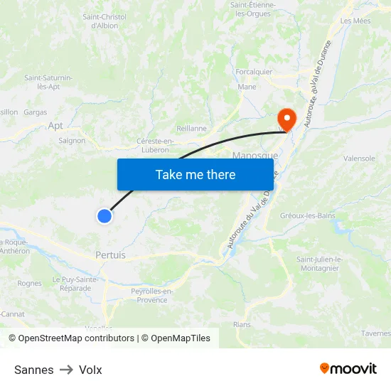 Sannes to Volx map