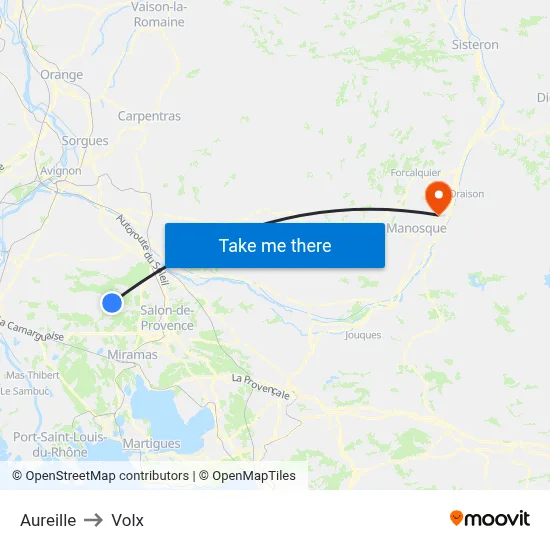 Aureille to Volx map