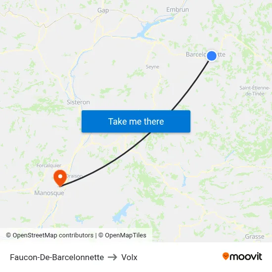 Faucon-De-Barcelonnette to Volx map