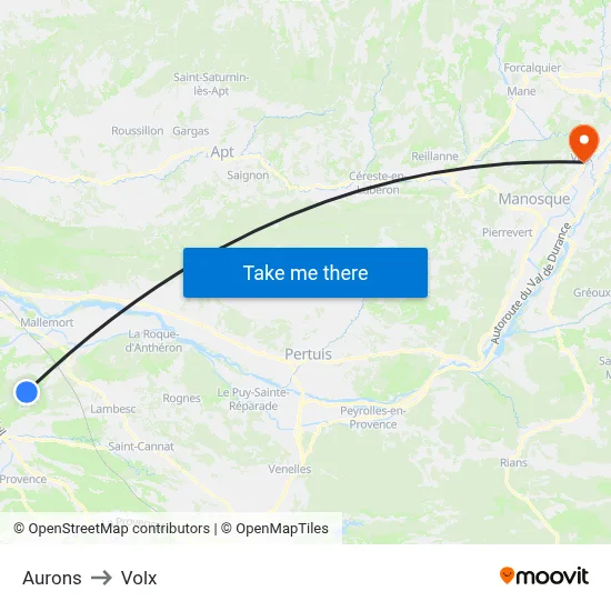 Aurons to Volx map