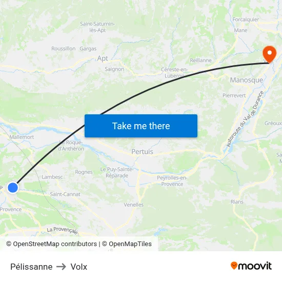 Pélissanne to Volx map