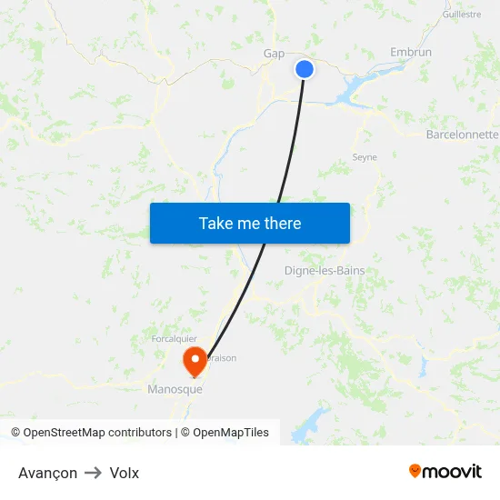 Avançon to Volx map