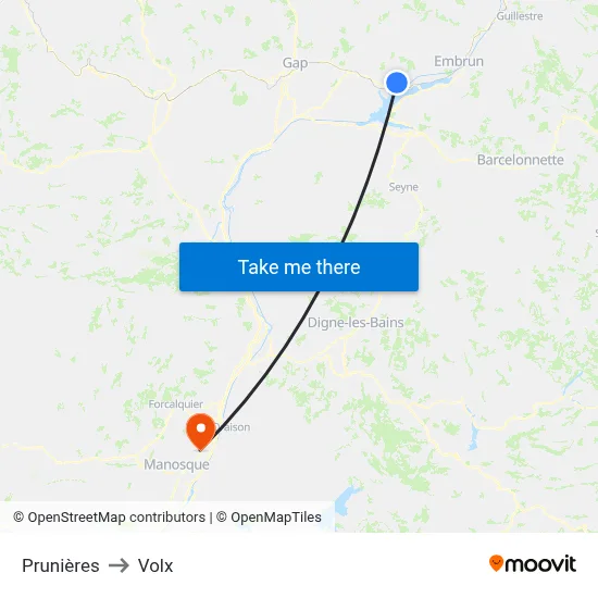 Prunières to Volx map