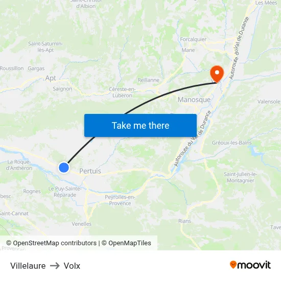 Villelaure to Volx map