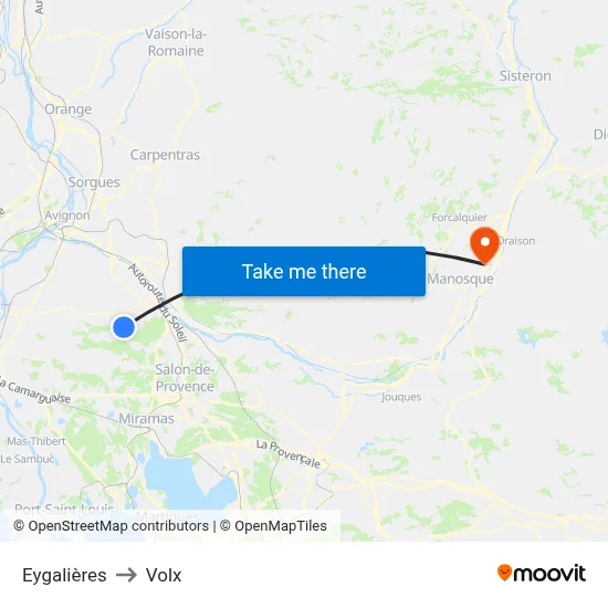 Eygalières to Volx map