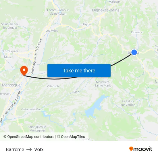 Barrême to Volx map