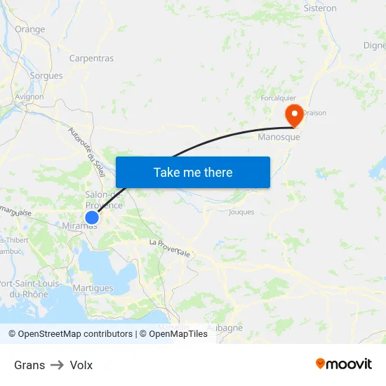 Grans to Volx map